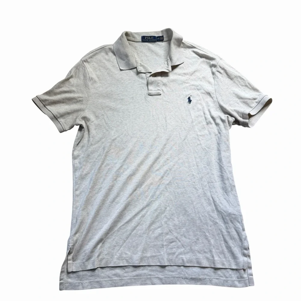 Polo Ralph Lauren Men's Oatmeal‎ Knit Polo Short Size Large Soft 100% Cotton